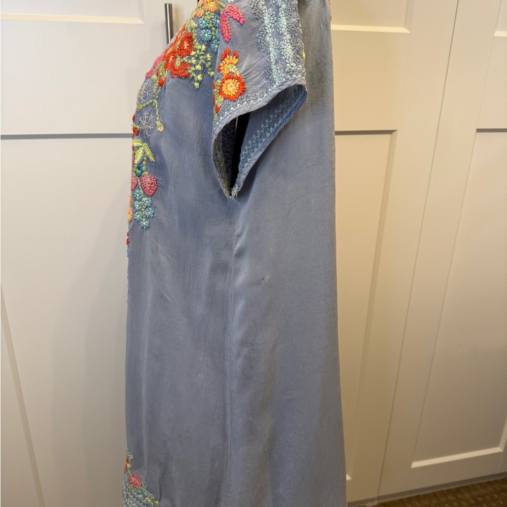 Johnny Was Lavender Embroidered Floral Mini Dress with Orange and Yellow Accents - Picture 12 of 13